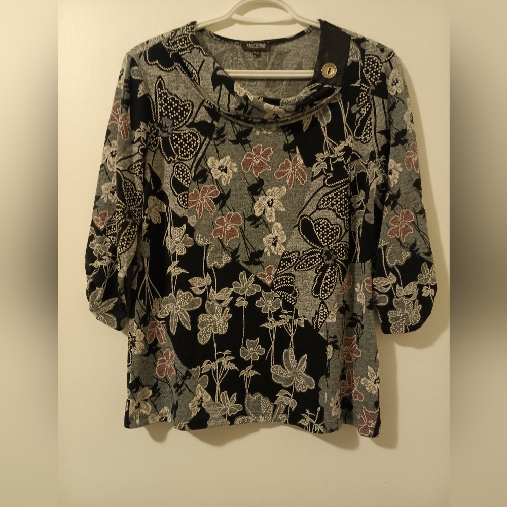 2 For 25$ Women's Emotions Gray  3/4 Sleeve Blouse with Studded Details.